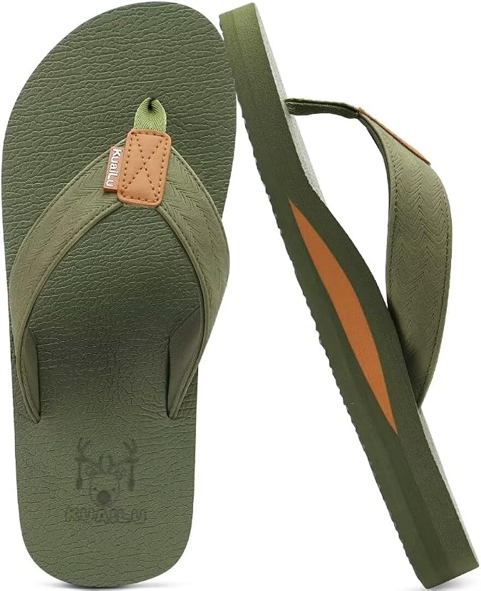 KuaiLu Mens Leather Flip Flops with Comfortable Arch Support Summer Beach | Yoga Mat Cushion Walking Thong Sandals Slip On Indoor Outdoor