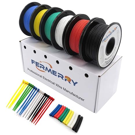 Fermerry 14 AWG Stranded Wire Spool 10ft Each 6 Colors