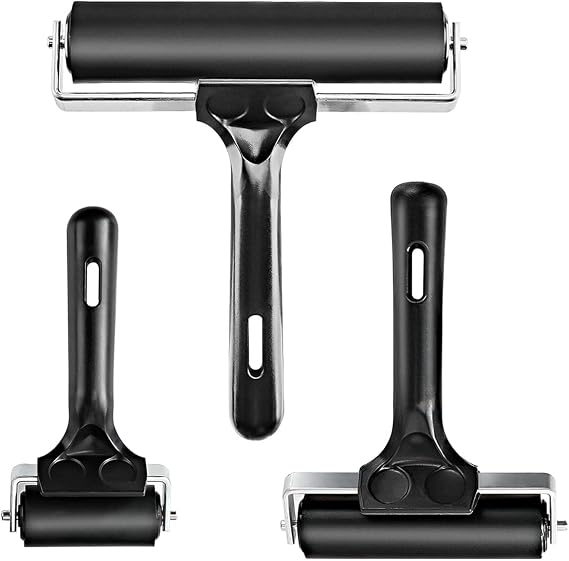 Yorwe Rubber Roller, Brayer Ideal for Anti Skid Tape Construction Tools, Print, Ink and Stamping Tools(2.5 & 4 & 6-Inch, Black)