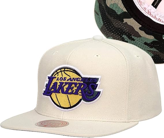 Mitchell & Ness LA Los Angeles Lakers Camo underbill Off White Snapback Cap, Adjustable Hat