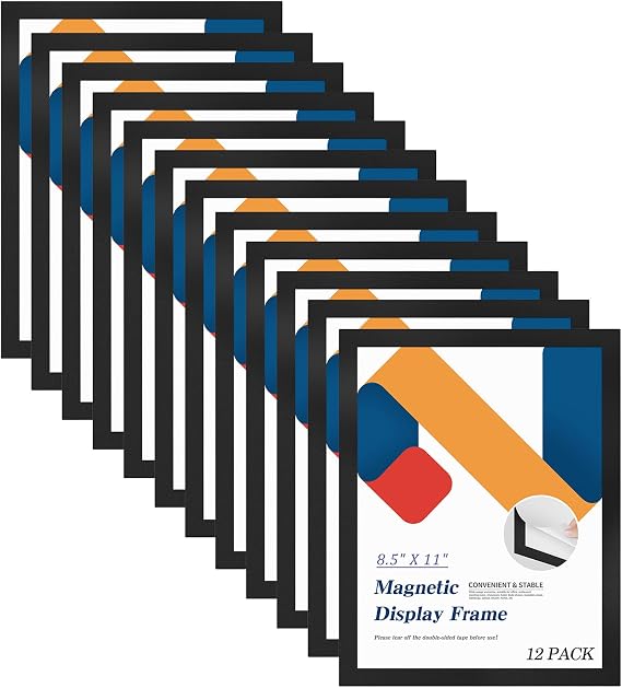 Relx 12 Pcs 8.5 x 11'' Self-Adhesive Magnetic Wall Signs Holder Magnetic Picture Frame Document Holder Wall & Window Adhesive Frames for Office Home Store Restaurant