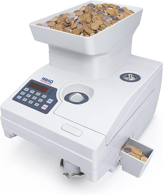 Ribao HCS-3300 High Speed Coin Counter, Heavy Duty Bank Grade Coin Sorter with Large Hopper,