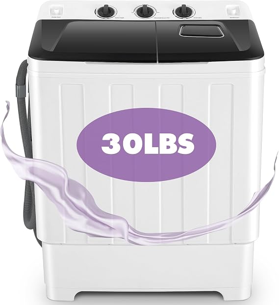 Nictemaw 30Lbs Twin Tub Portable Washing Machine, 19Lbs Wash 11Lbs Spin | Washer and Dryer Combo, 4 Cu.ft Semi-Auto, Dual Motor, Drain Pump, 3 Mode, Energy Saving, Compact for Apartment Home Dorms Rv