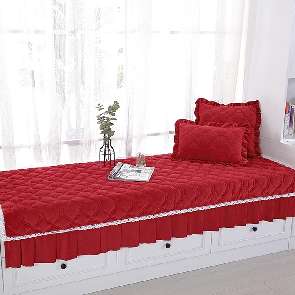 JeogYong Farmhouse Bay Window Cushion Non-Slip Crystal Velvet Window Seat Cushions Indoor Farmhouse Decor Living Room Bedroom, 27.55 x 59.05 inches, Red