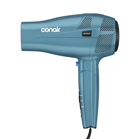 Conair Travel Hair Dryer, Dual Voltage, Folding Handle, 1875W, Blue