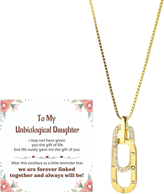 Unbiological Daughter Necklace For Women, Adjustable Interlocking Circle Mother Daughter Necklace Forever Linked Stepmom/Stepdad Jewelry Gifts