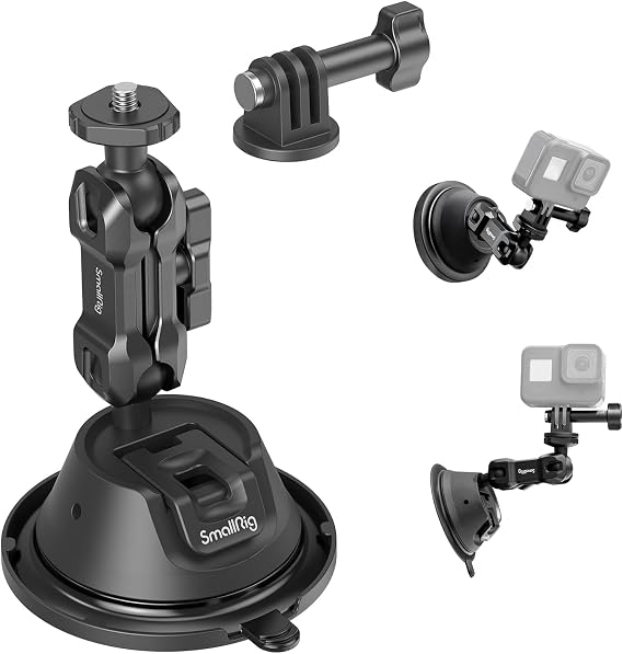 SMALLRIG Double-Layer Suction Cup Mount for GoPro Hero 11/10 / 9, for DJI Osmo Action/Procket, for Insta360 X3, Double Ball Head Support 360 Rotation, Mount on Car Windshield or Window SC-1K - 4193