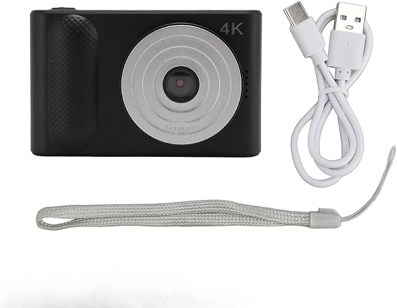 4Kデジタルカメラ48MP HD、コンパクトポータブルマイクロ一眼レフカメラ、2.4インチTFTスクリーン付き16Xデジタルズームオートフォーカス、Vloggingおよび屋外Adventu用の旅行写真カメラ 黒