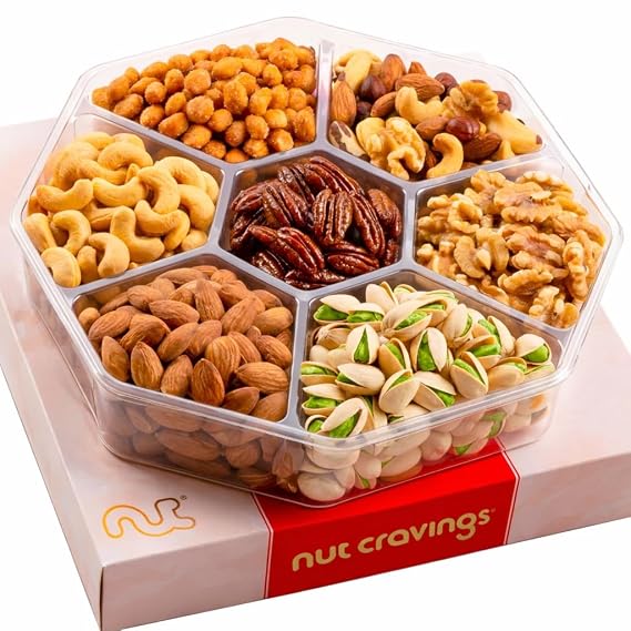 NUT CRAVINGS - Mixed Nuts Gift Basket in Red Gold Box (7 Assortments, 1 LB) | Treats for Adults, Food Arrangement, Healthy Snack Care Package, Kosher