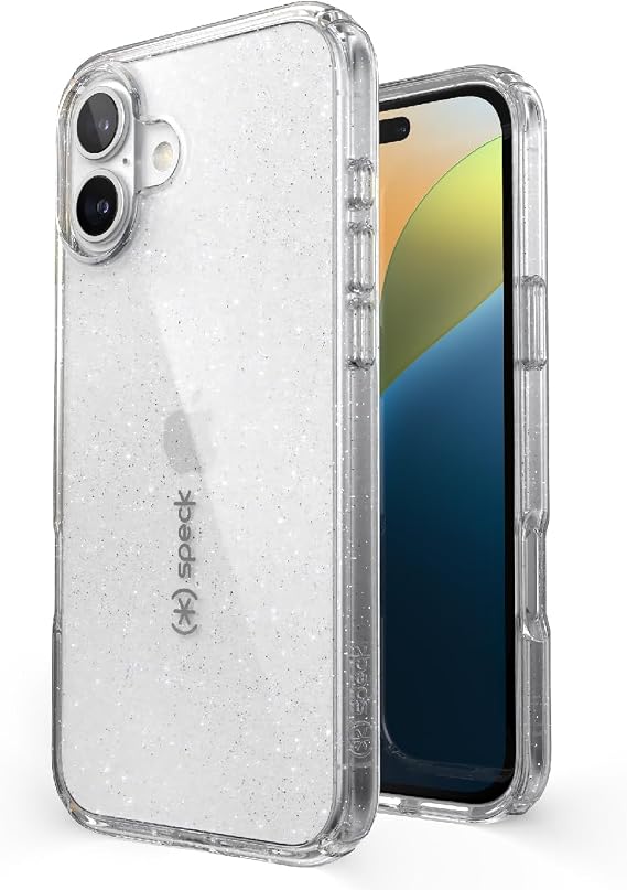 Speck Clear iPhone 16 Plus Case - Slim GemShell - Clear/Platinum Glitter