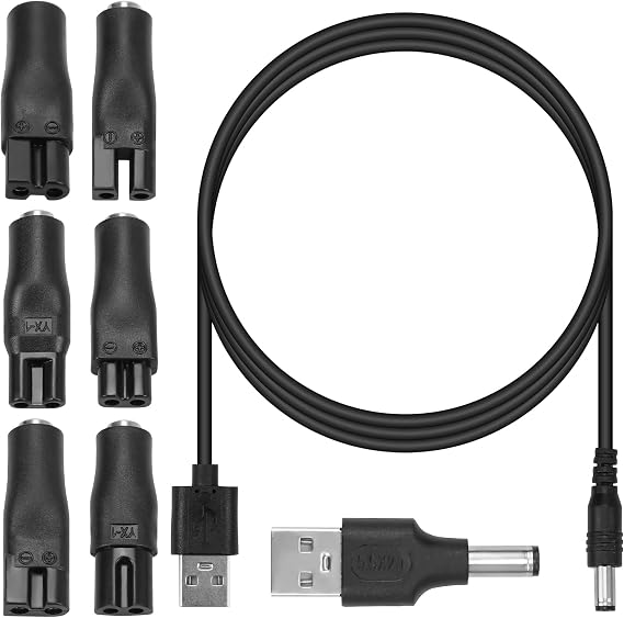8PCS USB Shaver Charger Cable Kit 5V Universal Electric Black Adapter Shaver Replacement Charger for Hair Clippers, Beard Trimmers, Shavers, Beauty Instruments, Desk Lamps, Purifiers