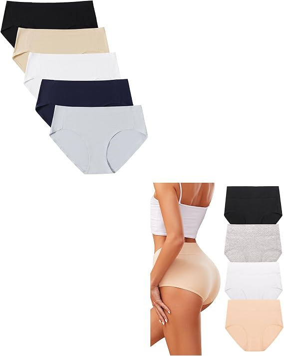 voenxe Womens Seamless Hipster Panties 5 Pack and 4 Pack Women's Cotton Underwear High Waisted Ladies Panties