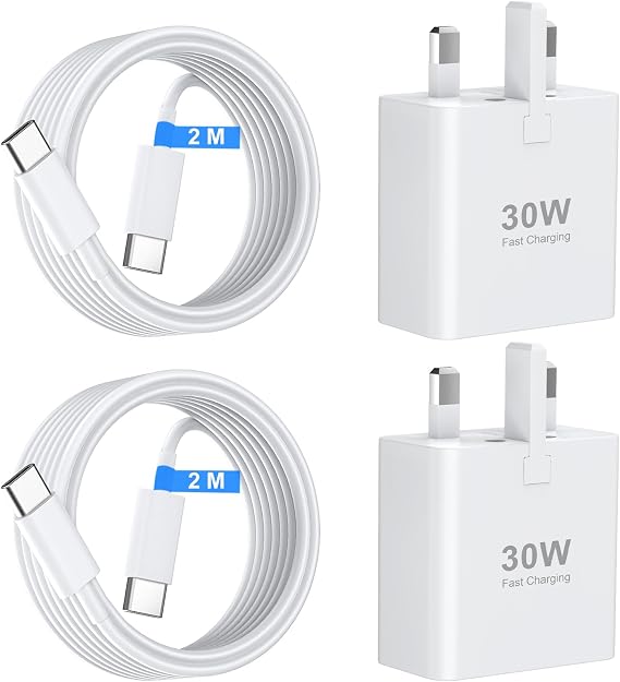 USB C Charger for iPhone 17 16 15 Charger 30W Fast Charger USB C Plug and Cables, 2 Pack Type C UK Wall Super Charge Phone Power Adapter for iPhone 17/16/15/Pro/Max/Air/iPad/Samsung S25 Ultra/S24/S23