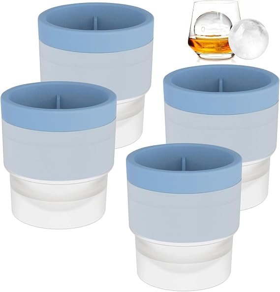 4 Pack Ice Cube Ball Moulds Ice Balls Maker, 6CM Reusable Large Sphere Shaped Ice Cube Moulds for Making Big Ice Ball, Easy to Fill and Release (Blue)