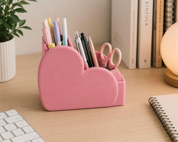 Kalp Tasarımlı Masaüstü Organizer Pembe, 12x10x9 cm