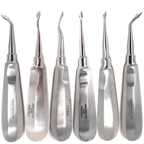 Set of 6 Premium Grade Dental Tooth Surgery Bernard Spade Concave Curved Root Tip Elevators, Stainless Steel Dental Instrument ...