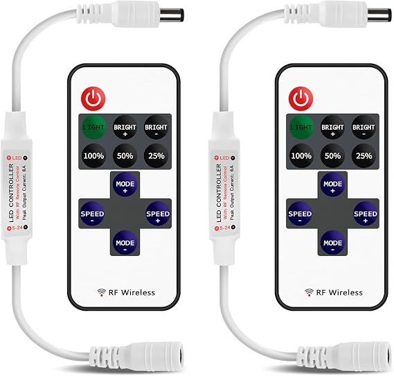 VIPMOON 2 Pack 11 Keys RF Wireless Remote LED Controller with DC Receiver