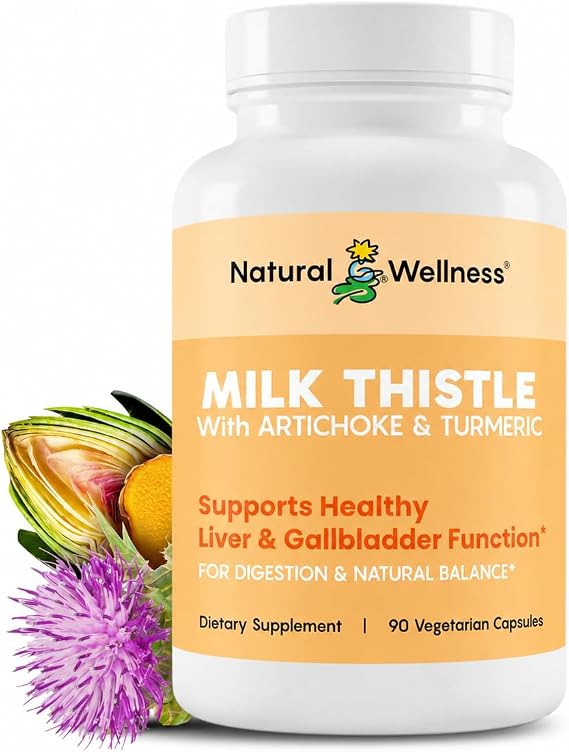 Natural Wellness Advanced Milk Thistle with Artichoke & Turmeric Liver Support & Detox Supplement for Healthy Liver Function, Bile Flow & Antioxidant Support Non-GMO, Gluten Free