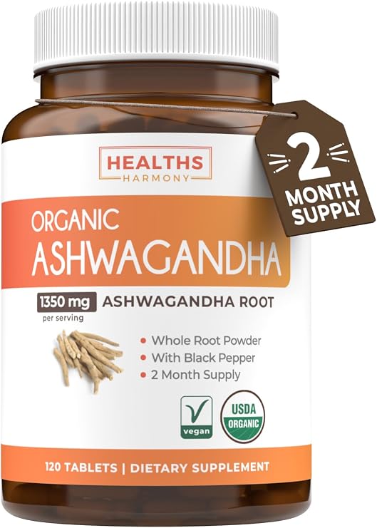 USDA Organic Ashwagandha Supplement - High Potency Ashwagandha Pills Made with Organic Black Pepper for Enhanced Absorption - Vegan Non-GMO Made in the USA & Lab Verified (2 Months Supply)