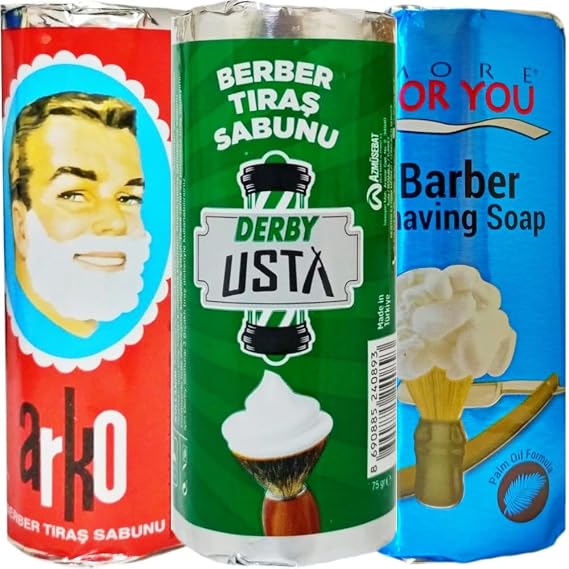 Berber Tıraş Sabunu Seti, 3'lü, Derby Usta 75g, Arko 75g, More For You 75g
