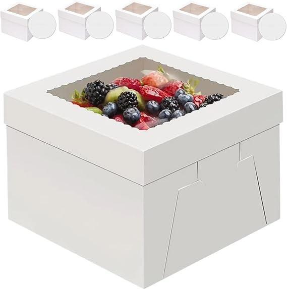 TortenkartonKuchenbox5pcs Kuchenverpackung KuchenplatteTortenbox SetTortenbox HochTortentransportboxTortenschachtel mit Fenster und Kuchenrunde BretterKuchenkarton für Torten