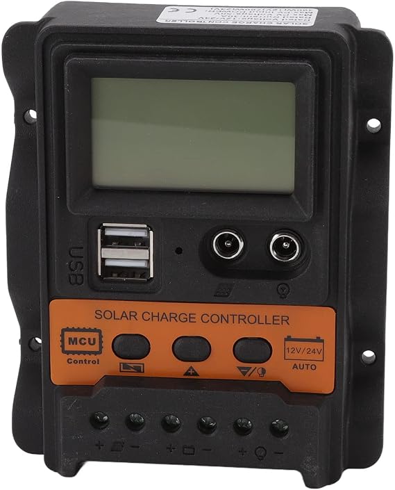 12V 24V Dual USB Solar Charge Controller PWM, Photovoltaic Solar Panel Charge Regulator with LCD Display, Automatic Voltage Detection for Off - Grid Solar Systems (10A)