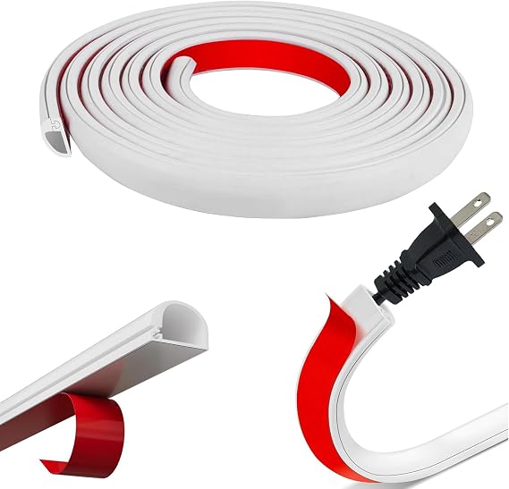 Cable Trunking 2M Flexible White Self-Adhesive 14x10mm for Cord Management | Side Buckle for Easy Wire Access, Tool-Free Wall-Safe Install, Premium Rubber Build, Pet & Child Safe, Indoor & Outdoor Use