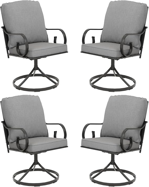 MELLCOM Outdoor Swivel Rocker Patio Chairs with Grey Cushions, Set of 4 | Gentle Rocking, Metal Frame, Ideal for Outside, Backyard, Porch, Poolside, Garden