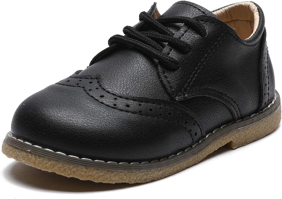 COSANKIM Toddler Boys Girls Dress Shoes PU Leather Lace Up Wedding School Uniform Loafer Flats Boys Dress Shoes