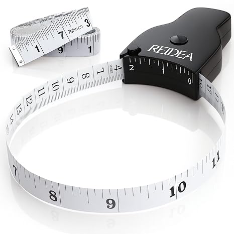 REIDEA Body Measuring Tape 60in (150cm), Ergnomic (Lock Pin/Push-Button Retract), Incl. Bonus Kit (1x 79in Clothing Measure Tape, 1 x 60in Mini Retractable Tape Measure), Black