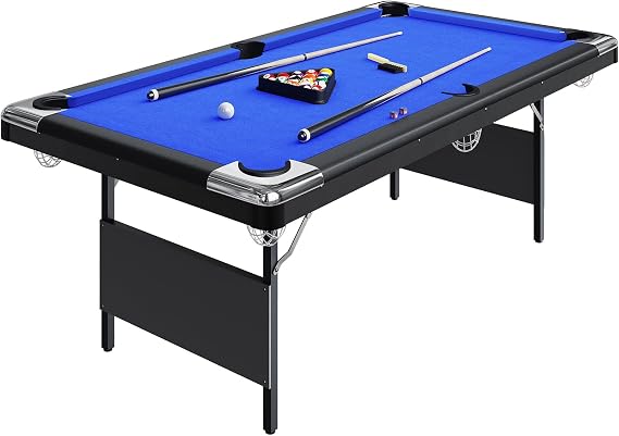 6ft Pool Table, 7 ft Pool Table, Portable Billiard Table Set with Steel Frame for Adults - Includes Balls, 2 Cues, Chalks, Brush, Folding Pooltable for Home Game Room, Basement, Office
