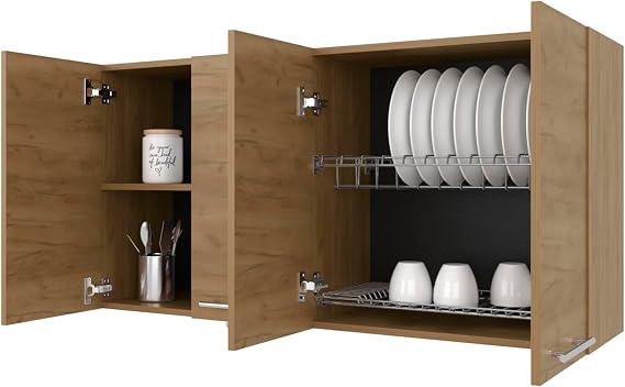FMFM Furniture Lyman Overhead Wall Cabinet, Kitchen Cabinet Wall Storage, Deep Laundry Room Cabinet Organizer with 4 Doors, Natural Oak Melamine Finish, 47" Wide (Natural Oak)