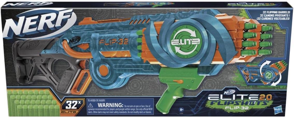 Nerf Elite 2.0 Flipshots Flip-32 Blaster, 32 Dart Barrels Flip to Double Your Firepower, 32-Dart Capacity, 32 Nerf Darts