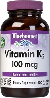 Bluebonnet Nutrition Vitamin K2 Supplement 100 mcg Daily Vit K2 MK7 Heart Health & Bone Vitamins for Women & Men - Vegan, non-GMO, Dairy-Free, Gluten-Free Vit K - 100 Vegetable Capsules