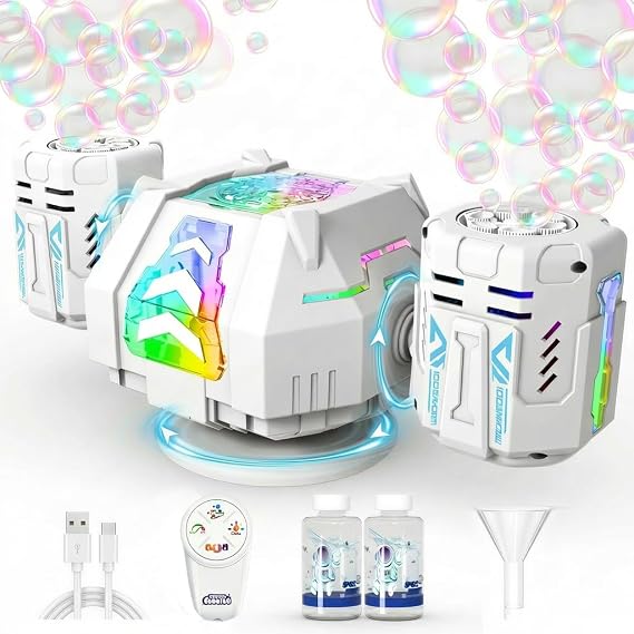 Rechargeable Bubble Machine for Kids Toddlers with Auto 360 Rotating