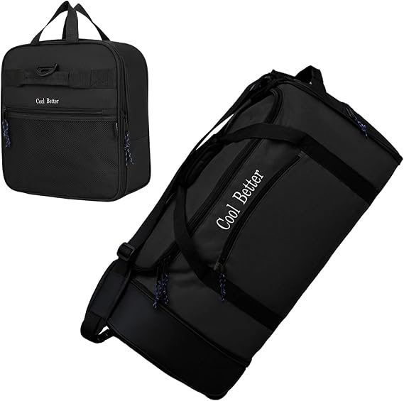 55L Foldable Rolling Duffel Bag with 2 Wheels, Large Durable Travel Duffle Bag Heavy Duty Overnight Weekender Bag with Shoulder Strap,Black