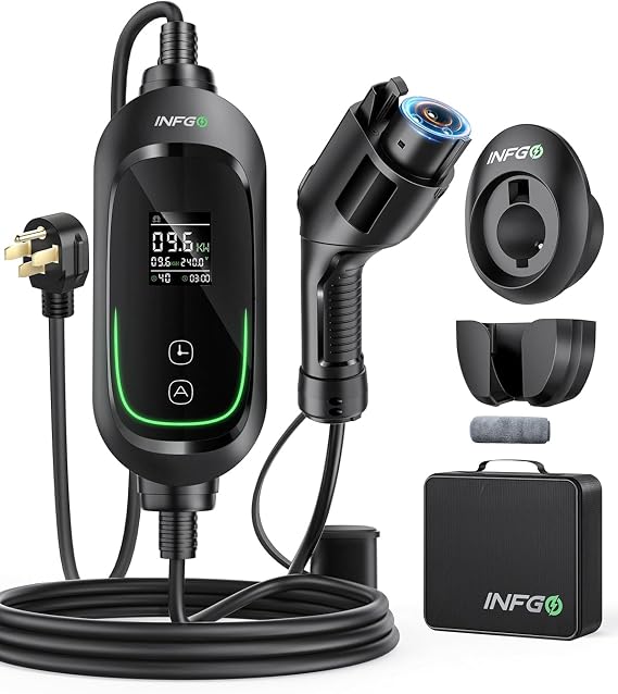 Level 2 EV Charger 40Amp, Adjustable Current & Timing Delay, 240V, 9.6kW, NEMA 14-50 Plug, Portable Home Electric Vehicle Charging Station with 25FT EV Charging Cable for J1772 BEVs/PHEVs
