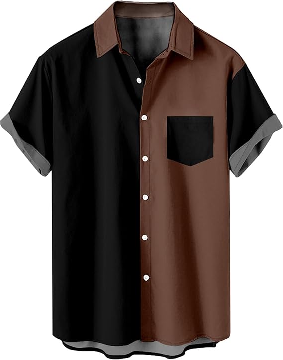 Mens Shirts Casual Stylish Button Down Short Sleeve Dress Shirts Fashion Muscle Fit Color Block Summer Clothes