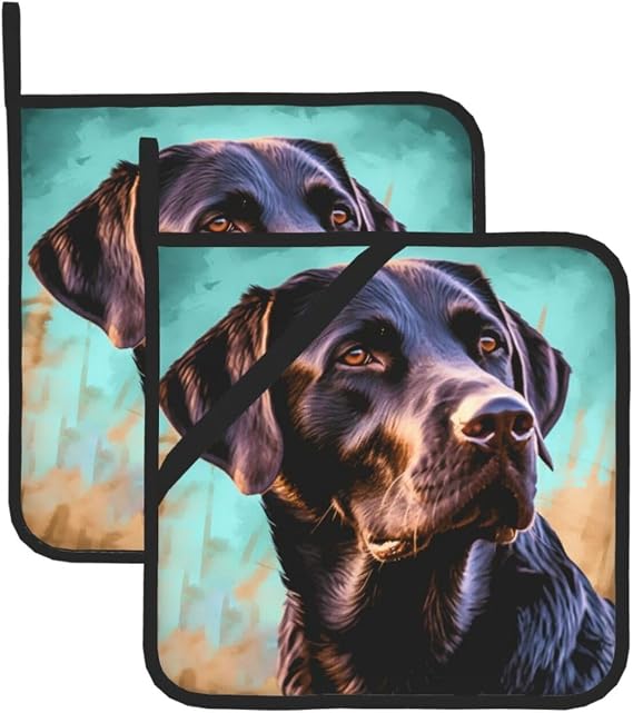 Pot Holder Set of 2 Heat Resistant Potholders Black Labrador Retriever Pot Holders Non Slip Kitchen Trivets Cooking Hot Potholder Washable Oven Mitts Oven Hot Pads for Kitchen Baking BBQ