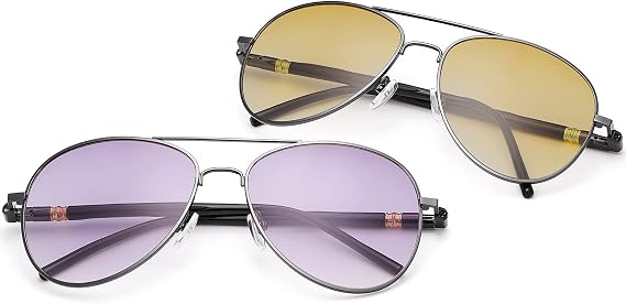 MIRYEA 2 Pairs Bifocal Reading Glasses Outdoor Sunglasses Spring Hinge UV400 Protection Sun Readers Anti Blue Light Eyewear