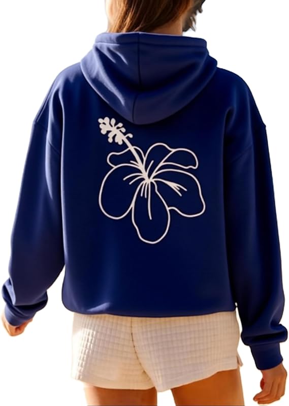 Foidiccx Cute Hoodies Women Teen Girls Y2k Preppy Floral Graphic Sweatshirt Embroidered Oversized Hooded Sweater Streetwear