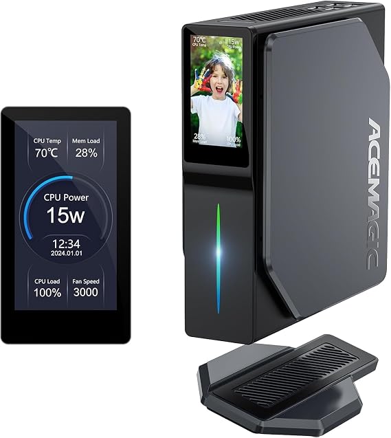 ACEMAGIC N95 S1 Mini PC with DIY LCD Screen, 16GB DDR4 512GB M.2 SSD Mini Tower PC, WiFi 5/BT 4.2/4K UHD/Dual LAN