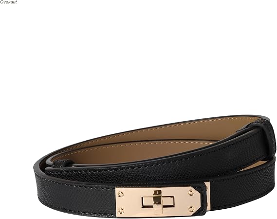 Ovekaut Women Skinny Leather Belt Solid Color Alloy Turn Lock Adjustable Waistband for Dresses Jeans Coats