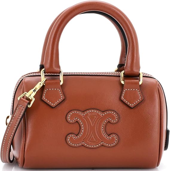 Pre-Loved Cuir Triomphe Boston Bag Leather Mini, Brown