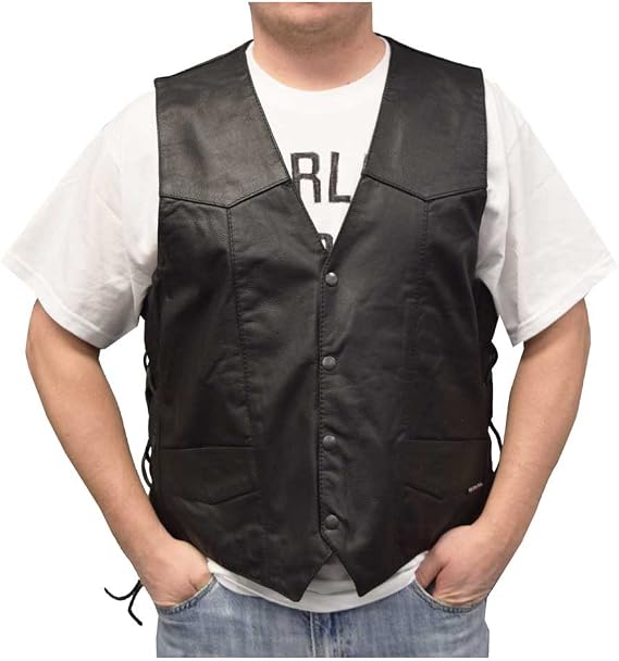 Men's Buffalo Milled Leather Motorcycle Vest, Black M-125