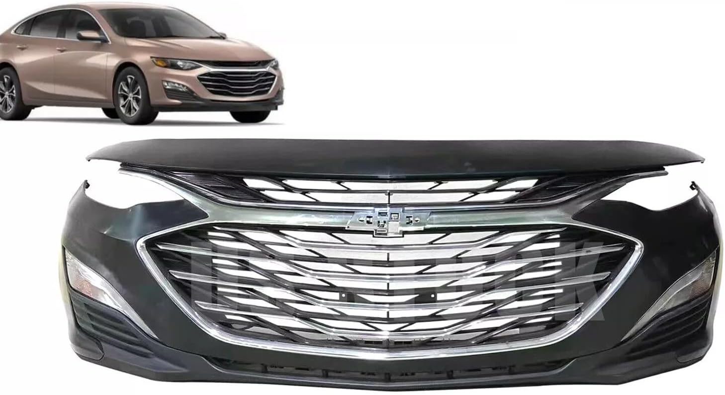 Front Bumper Upper and Lower Grille with Fog Lights Lamp Complete Kit Compatible with 2019-2024 Chevy Malibu