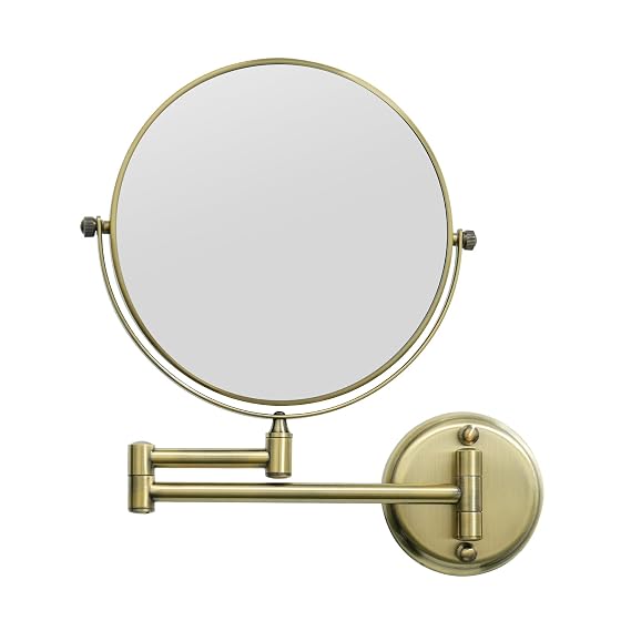 GURUN 8" Wall Mounted Makeup Mirror with 10X Magnification,Two-Sided Swivel Bathroom Mirror,Antique Satin Brass Finish M1306K(8in,10x), for Women Mom