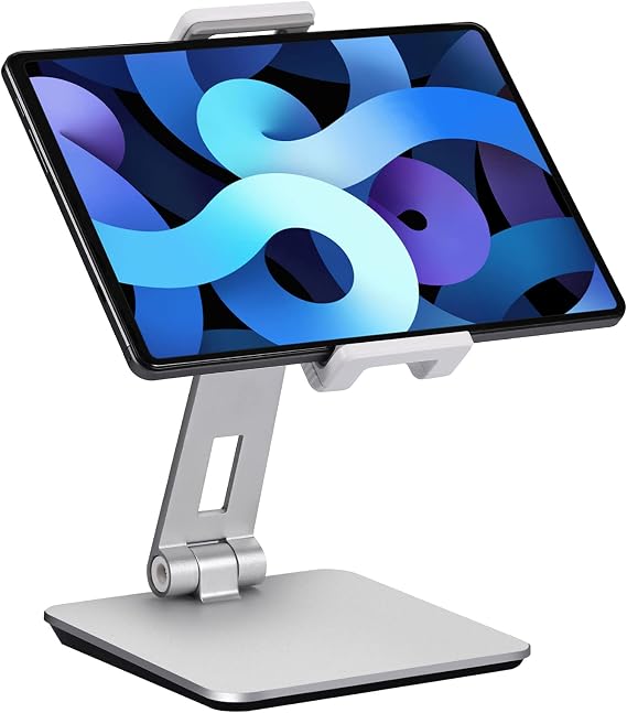 Tablet Stand Adjustable & Foldable, 360 Swivel Heavy Aluminum Tablet Holder for Desk, Compatible with iPad Pro/Air/Mini, Galaxy Tab, Surface Pro, Kindle Fire (7-13") (Silver)