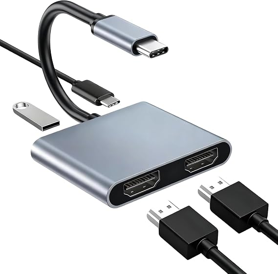 USB C to Dual Adapter 4K@30Hz USB 3.0 Port Splitter for Dual Monitors