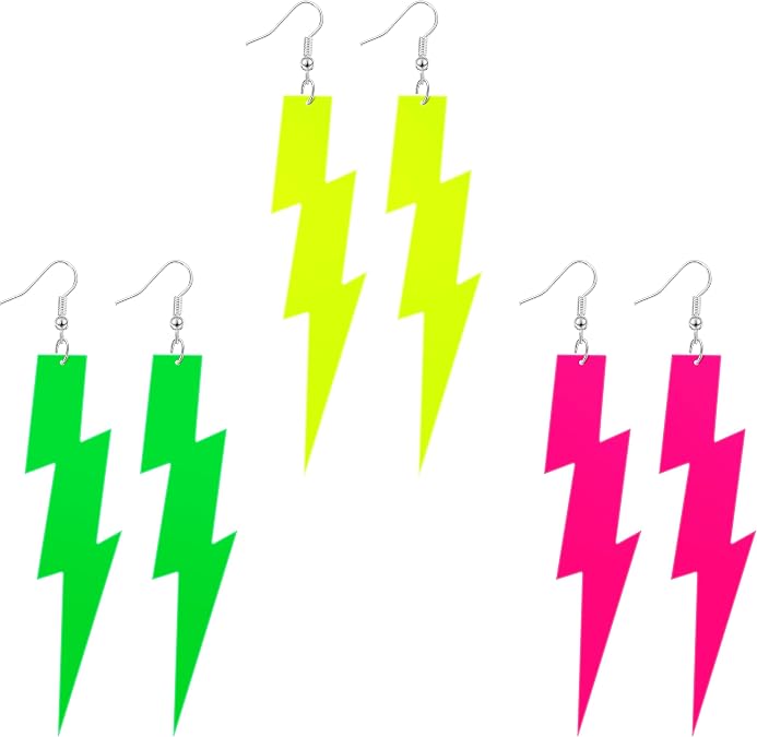 Hicarer 3 Pair Neon Lightning Earrings for Women
